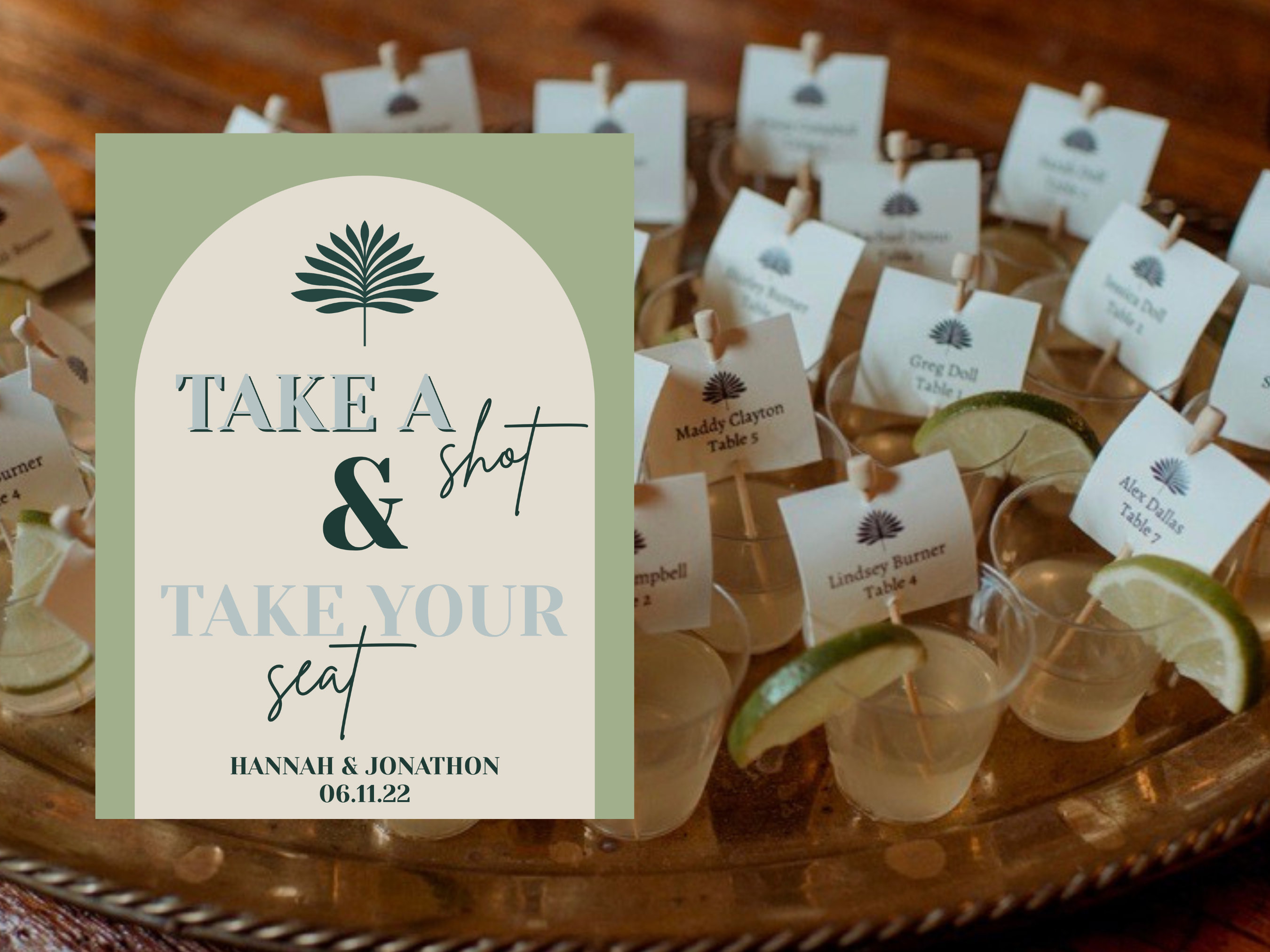 Modern Frond Wedding Seating Chart: Margarita Shot Tags (template ...