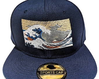 Great Wave off Kanagawa Embroidered Snapback Hat: Art, Japanese, Ocean Picture
