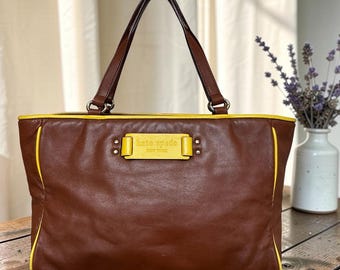Torebka na ramię Kate Spade z miękkiej skóry w kolorze koniaku, brązu i żółtego wykończenia, GUC