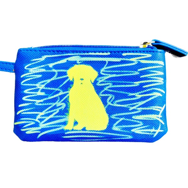 Blue wristlet Wallet by Rosetti with a Yellow Labrador painted on it