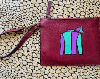 Malowana ręcznie kopertówka Jockey Silks w stylu Kentucky Derby