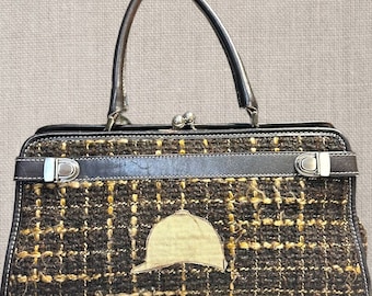 Portmonetka Jones New York Tweed, skórzane wykończenie i aplikacja w kształcie hełmu jeździeckiego