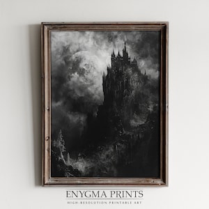 Dracula Castle Digital Oil Painting | Vampire Art | Gothic Art | Black & White | Abstratc Art | PRINTABLE Art | 300 DPI | 028