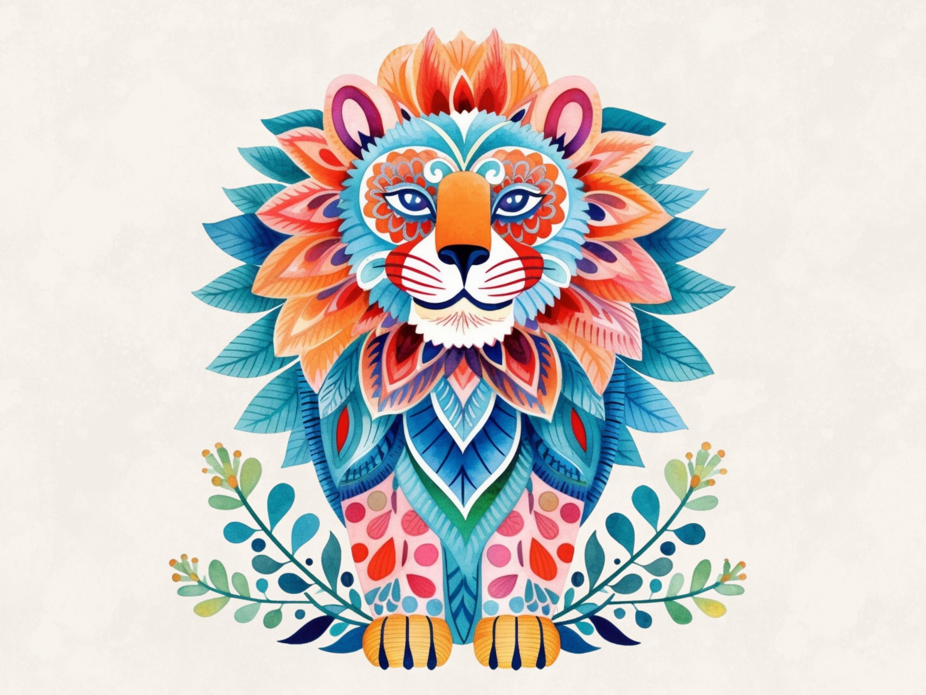 Folk Art Lion Clipart Bundle Commercial Use Watercolor Digital Etsy