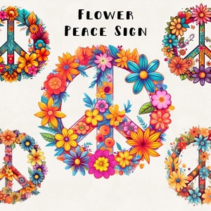 Paquete de signo de la paz de flor retro Uso comercial Acuarela Diseño de camiseta digital retro Paquete Archivos PNG