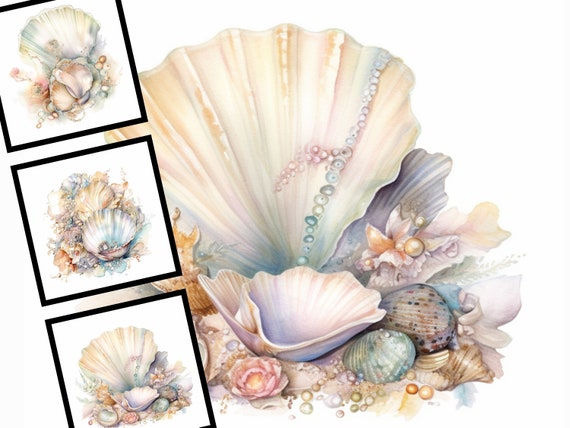 Watercolor Sea Shells Clipart Bundle: Pastel Commercial Designs (Digital Download)