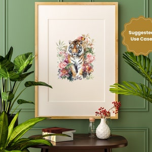 Tiger and Flowers Clipart Bundle Commercial Use Watercolor - Etsy