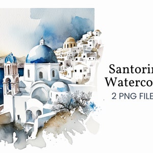 2 clipart aquarelle de Santorin, utilisation commerciale autorisée, ensemble de conception numérique, artisanat de collage, invitations de mariage