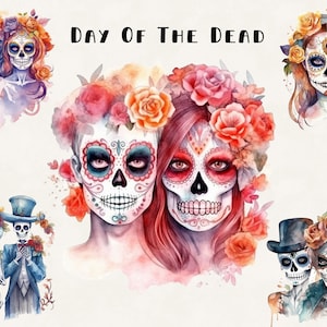 Day of the Dead Clipart Bundle Kommerzielle Nutzung Aquarell Dia De Los Muertos Digital Design Bundle PNG Dateien