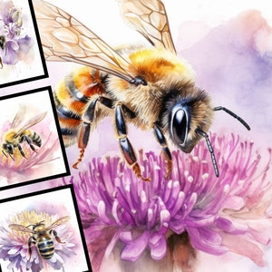 Pacchetto clipart di api acquerellate: disegni floreali di bombi (download digitale)