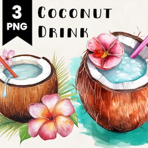 Paquete de bebida de coco retro Uso comercial Acuarela Diseño de camiseta digital retro Paquete Archivos PNG tropicales