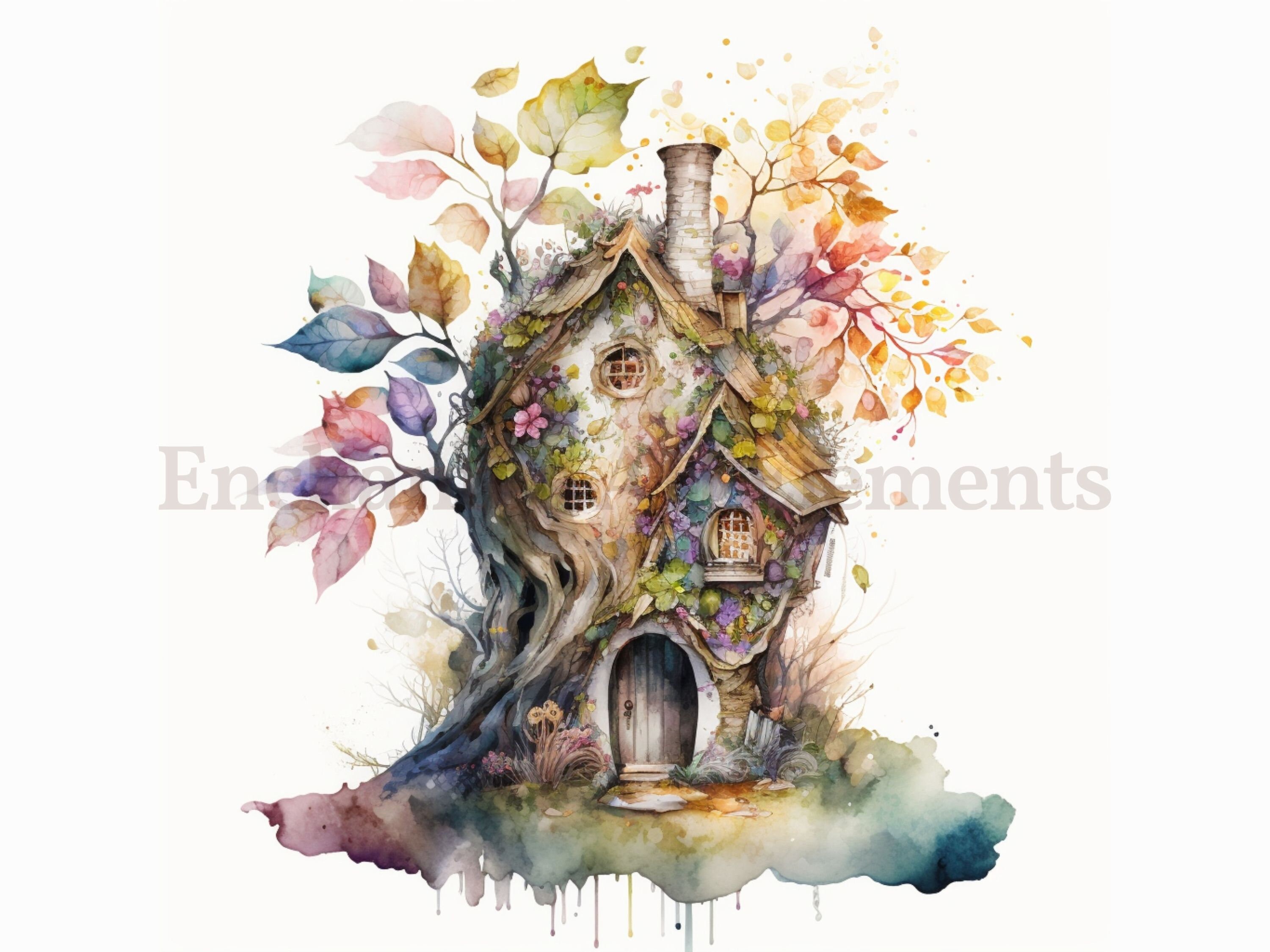 Watercolor Fairy House Clipart: Enchanted Cottagecore Designs (digital ...