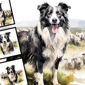 Sheep Herding Clipart Watercolor Illustration Farm Clipart Commercial Use Digital Design Bundle per POD Sublimation Scrapbooking Collage