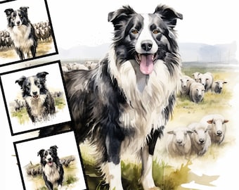 Schaf hüten Hund Aquarell Clipart: Bauernhof Illustration Bundle (digitaler Download)