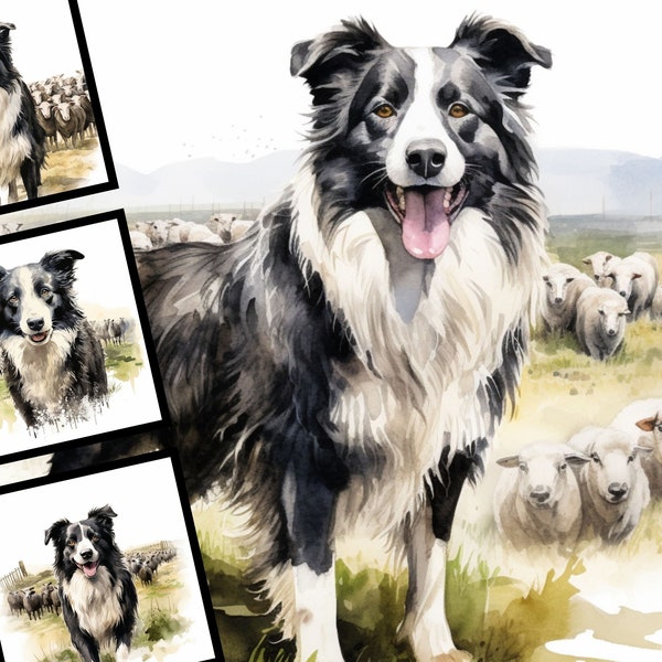 Sheep Herding Clipart Watercolor Illustration Farm Clipart Commercial Use Digital Design Bundle for POD Sublimation Scrapbooking Collage