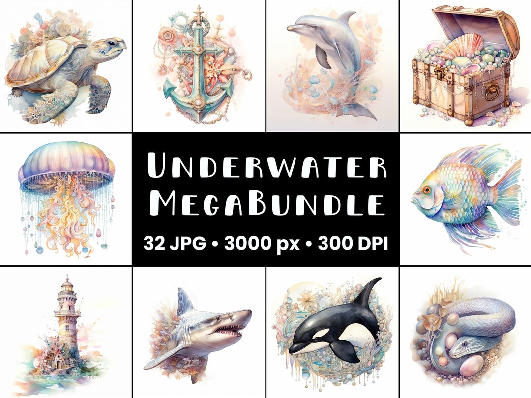Underwater Clipart Bundle Commercial Use Watercolor Ocean Digital ...