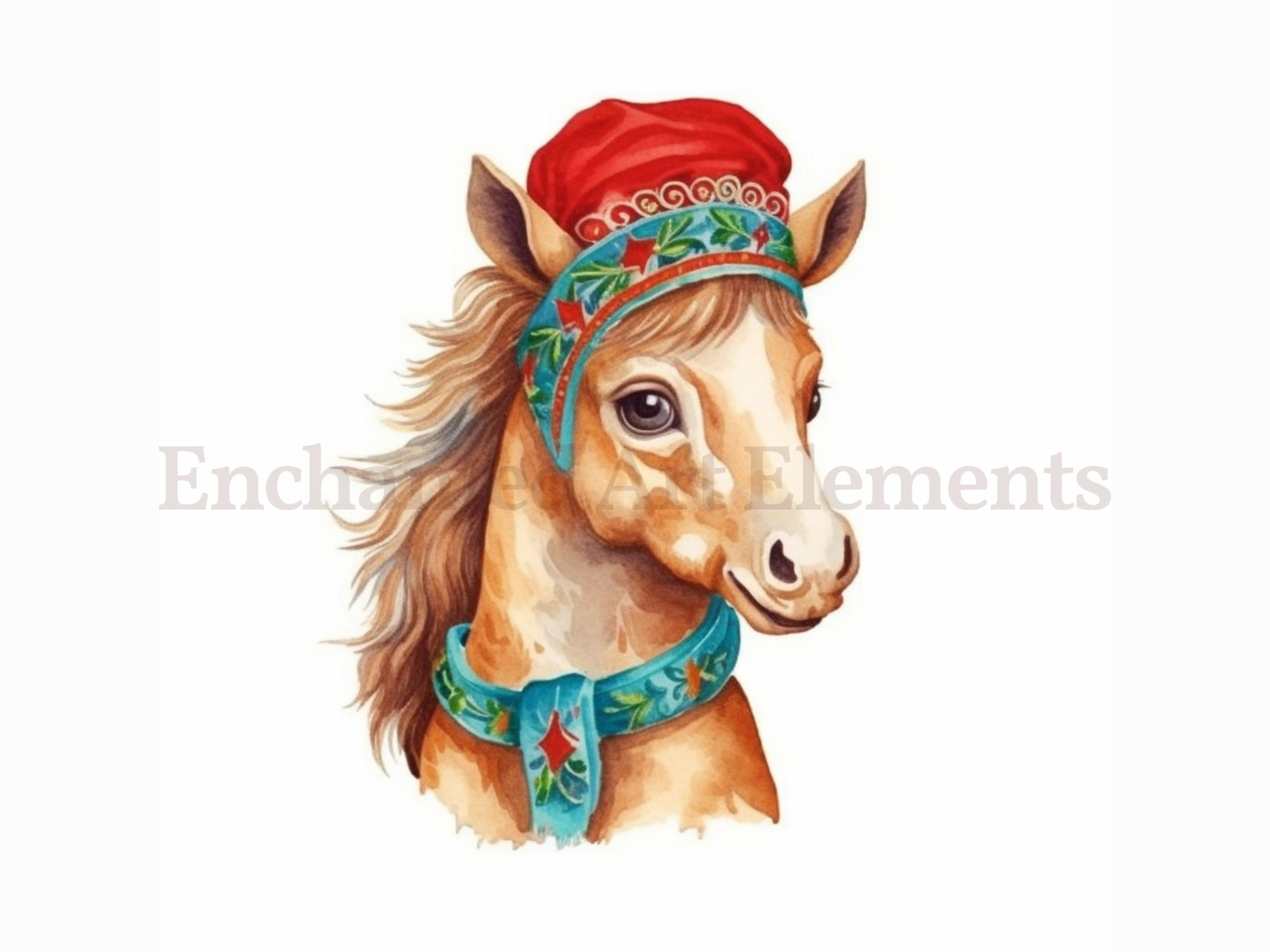 Christmas Horse Clipart Watercolor Illustration Commercial Use Digital ...