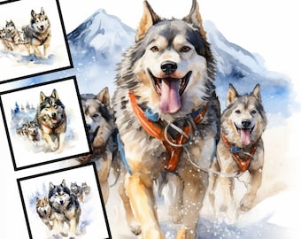 Aquarell Schlittenhund Clipart: Kommerzielle Nutzung Digital Design (Digitaler Download)