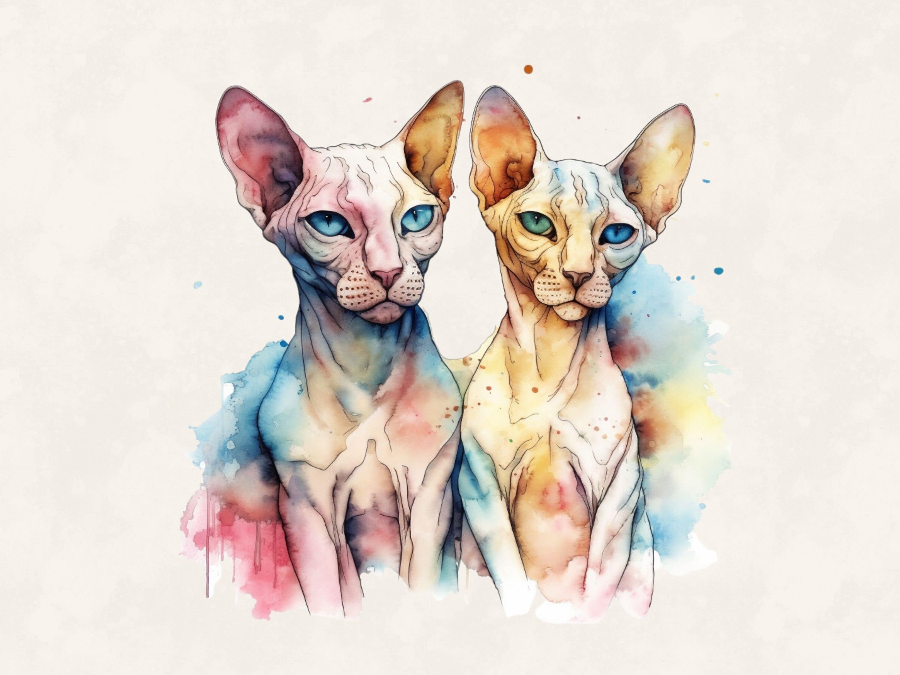 Sphynx Cat Watercolor Clipart: Commercial Digital Design Bundle ...