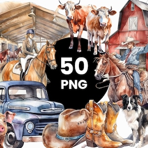 Ultimate Ranch Mega Bundle Watercolor Clipart Western Farm Digital Design Bundle PNG files Commercial Use Collage Crafts