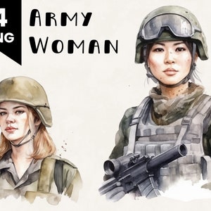 Army Woman Print Art Illustration Commercial Use Military Figures Watercolor Bundle Digital Design Memorial Day PNG Clip Art