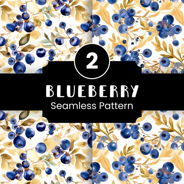 Blueberry Downloadable Paper for Commercial Use Watercolor Blueberries Fruit Paper Pattern Giftwrap Paper Ornamental Digital Download