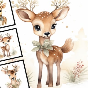 Watercolor Reindeer Clipart: Christmas Digital Design Bundle (Commercial Use)