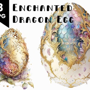Magic Dragon Egg Clipart, Commercial Use, Watercolor Enchanted Dragon Egg, Digital Design Bundle, Clip Art Sublime