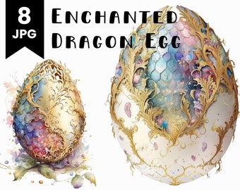 Watercolor Dragon Egg Clipart: Enchanted Design Bundle (Digital Download)