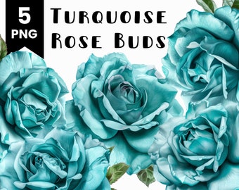Turquoise Rose Bud Clipart Bundle: Watercolor Flowers (Digital Download)