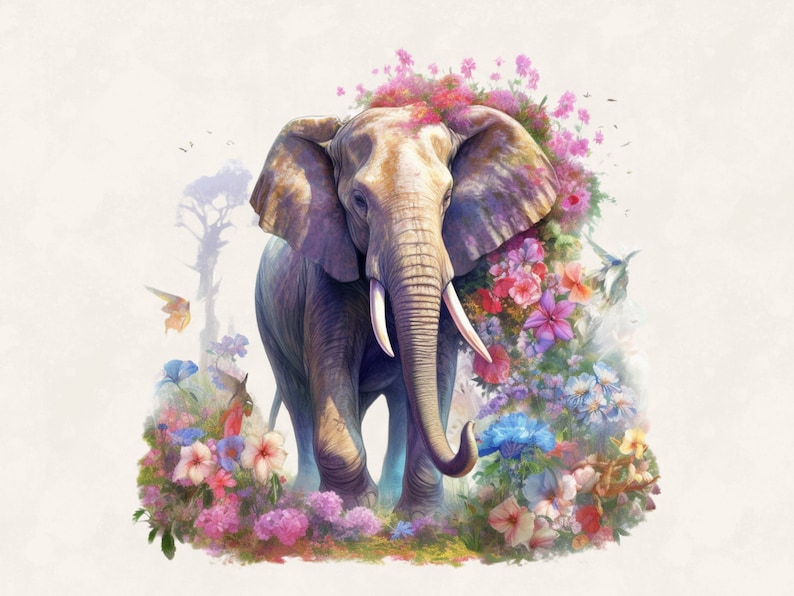Elephant and Flowers Clipart Bundle Commercial Use Watercolor - Etsy