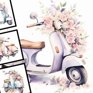 Vintage Vespa Clipart Bundle Aquarell kommerzielle Nutzung Digital Design Bundle Download Clipart Pastel Vespa