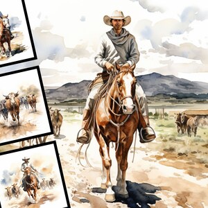 Cattle Herding Clipart: Watercolor Western Illustration (Digital Download)