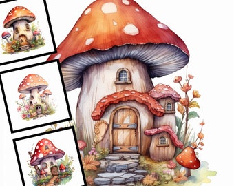 Clipart de la Casa de Hadas de Hongos: Paquete de ilustraciones en acuarela (archivos JPG)