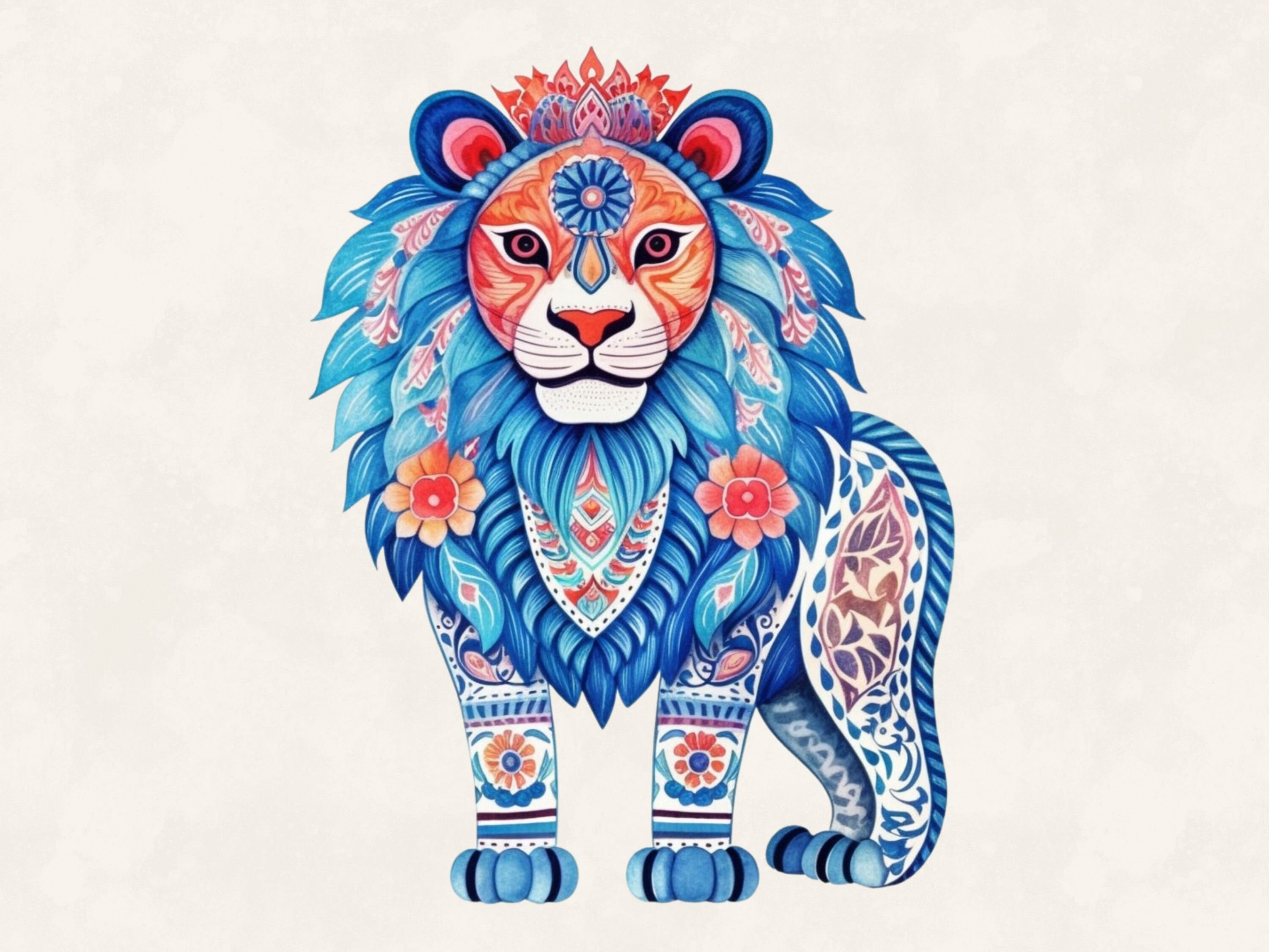 Folk Art Lion Clipart Bundle Commercial Use Watercolor Digital Etsy