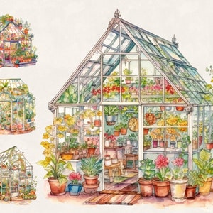 11 Aquarela Estufa Flor Clipart Pacote Convite De Casamento Uso Comercial Amante De Jardim Design Digital Pacote Colagem Artesanato arquivos PNG