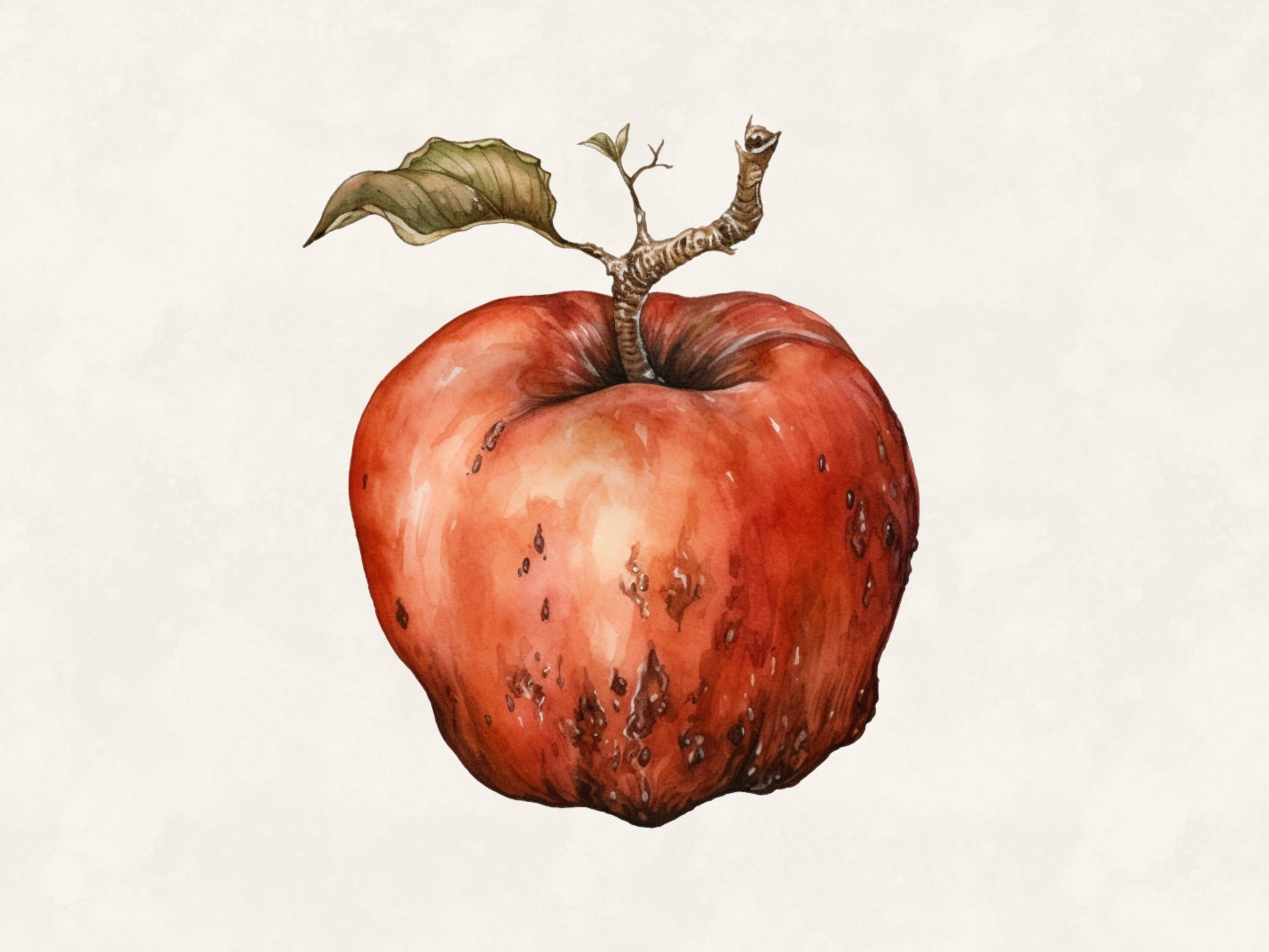 Rotten Apple Clipart Watercolor Illustration Commercial