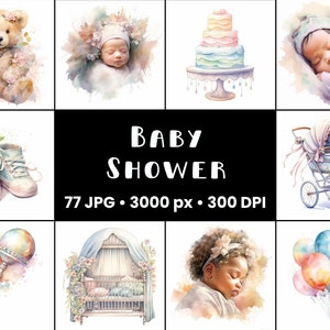 Vintage Baby Shower Clipart MegaBundle Watercolor Pastel Animated Babyshower Bundle Clipart Download Commercial Use Teddybear Invitations