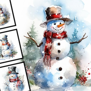 Ensemble de cliparts bonhomme de neige, illustration aquarelle à usage commercial, conception numérique pour collage de scrapbooking par sublimation POD