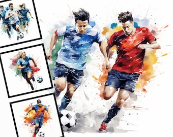 Watercolor Soccer Clipart Bundle: Sports Digital Art (Commercial Use)