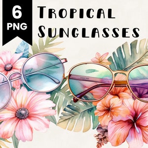 Tropical Sunglasses Bundle Commercial Use Watercolor Retro Digital Tshirt Design Bundle PNG Files