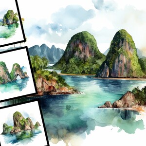 Thailand Islands Clipart Aquarel Landschap Clipart Commercieel Gebruik Digital Design Bundel voor POD Sublimatie Scrapbooking Collage