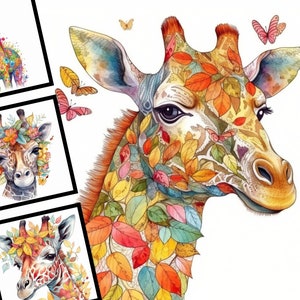 Boho Giraffe Clipart Watercolor Illustration Commercial Use Digital Design Bundle for POD Sublimation Scrapbooking Collage