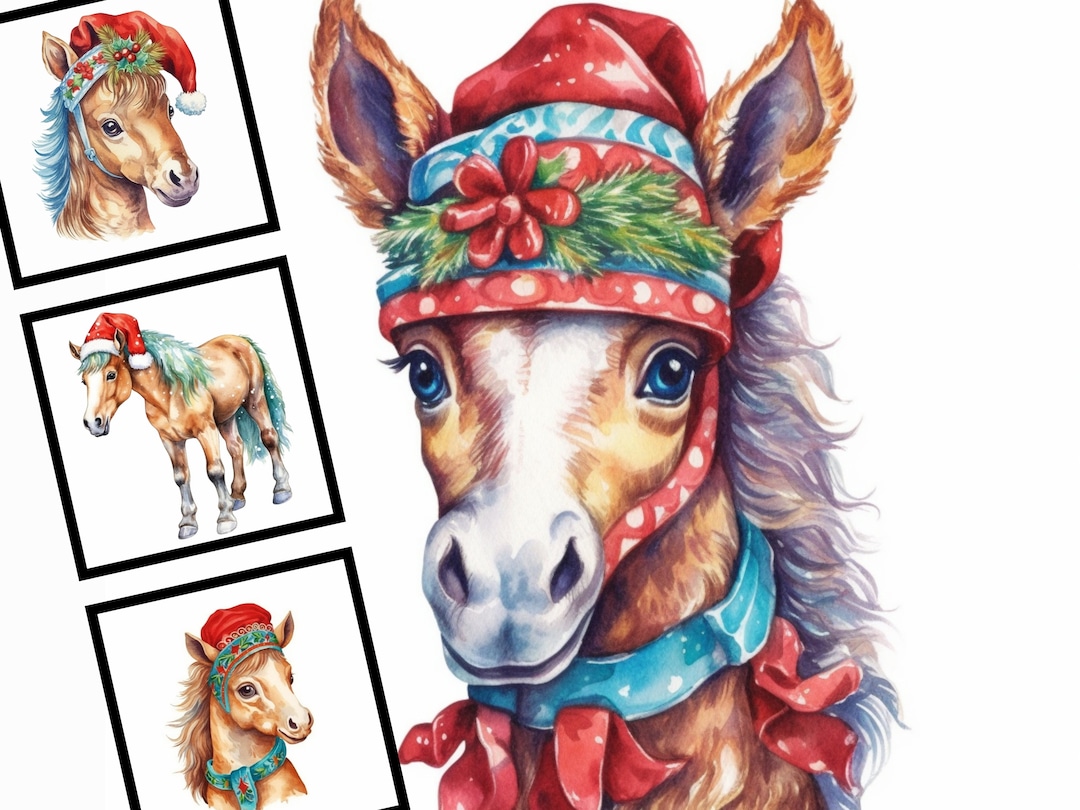 Christmas Horse Clipart Watercolor Illustration Commercial Use Digital ...