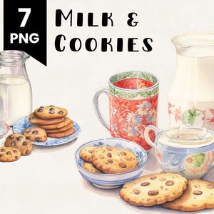 Christmas Milk and Cookies Clipart Watercolor Illustration Commercial Use Digital Design Bundle for POD Sublimation Scrapbooking Collage