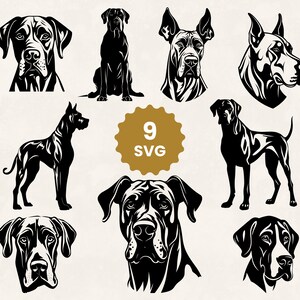 Great Dane SVG Silhouette for Commercial Use, SVG Bundle, Great Dane Dog Mom SVG Clipart