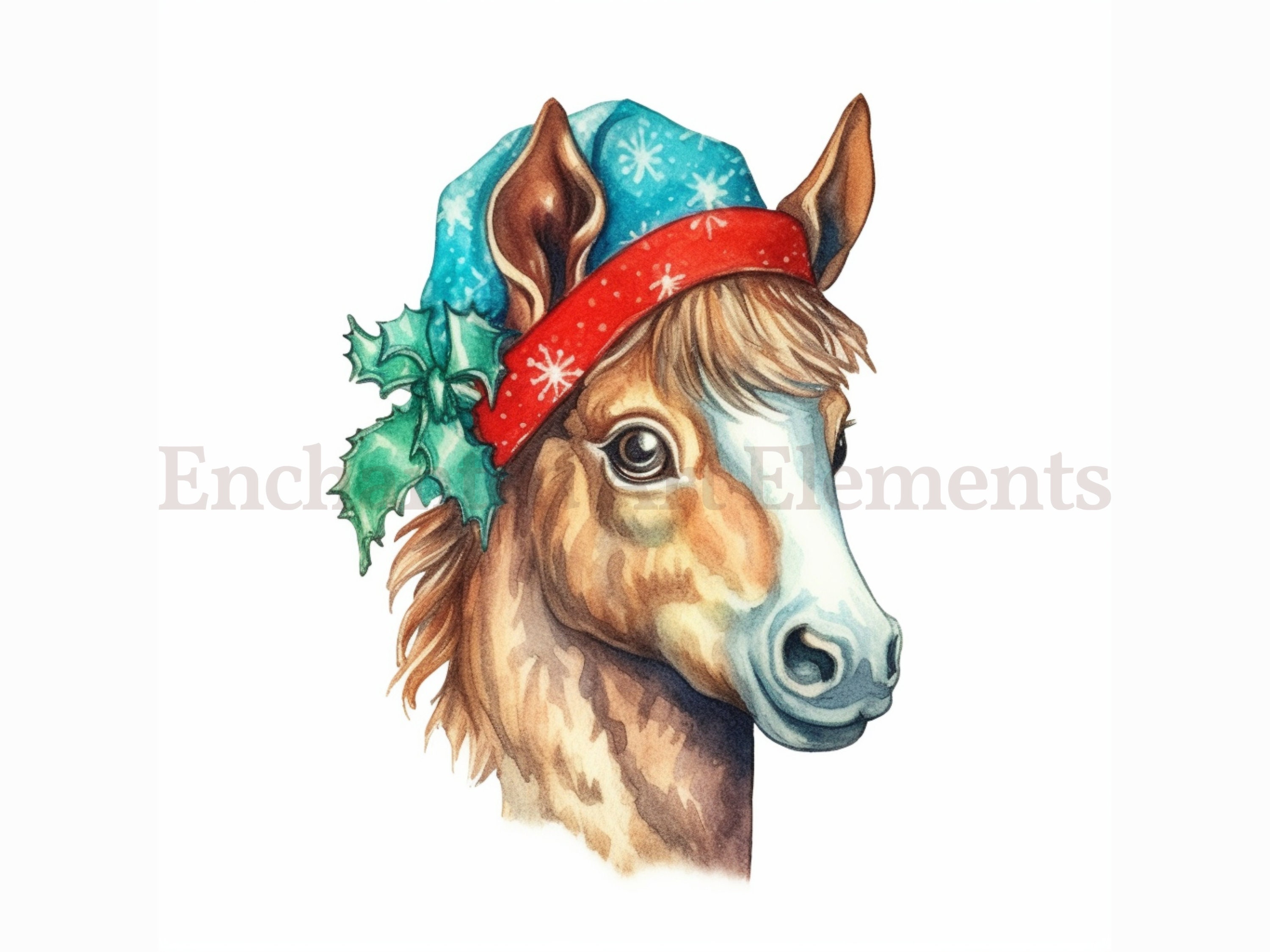 Christmas Horse Clipart Watercolor Illustration Commercial Use Digital ...