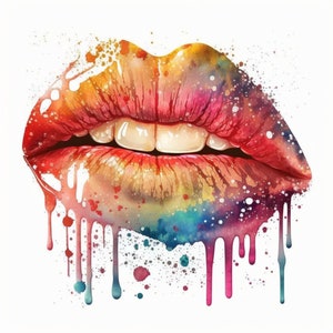 Labios goteando con ilustración de pintura, uso comercial permitido, diseño digital, POD, archivo JPG
