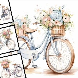 Pacchetto di clipart per bici vintage Pacchetto di design digitale per uso commerciale ad acquerello Scarica Clipart Pastel Bicycle