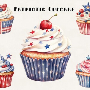 Patriotische Cupcakes Print Art Romantische Illustration Kommerzielle Nutzung Fourth Of Juli Aquarell Bundle Digital Design Clip Art
